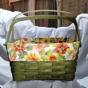 Longaberger Green Basket with Floral Liner
